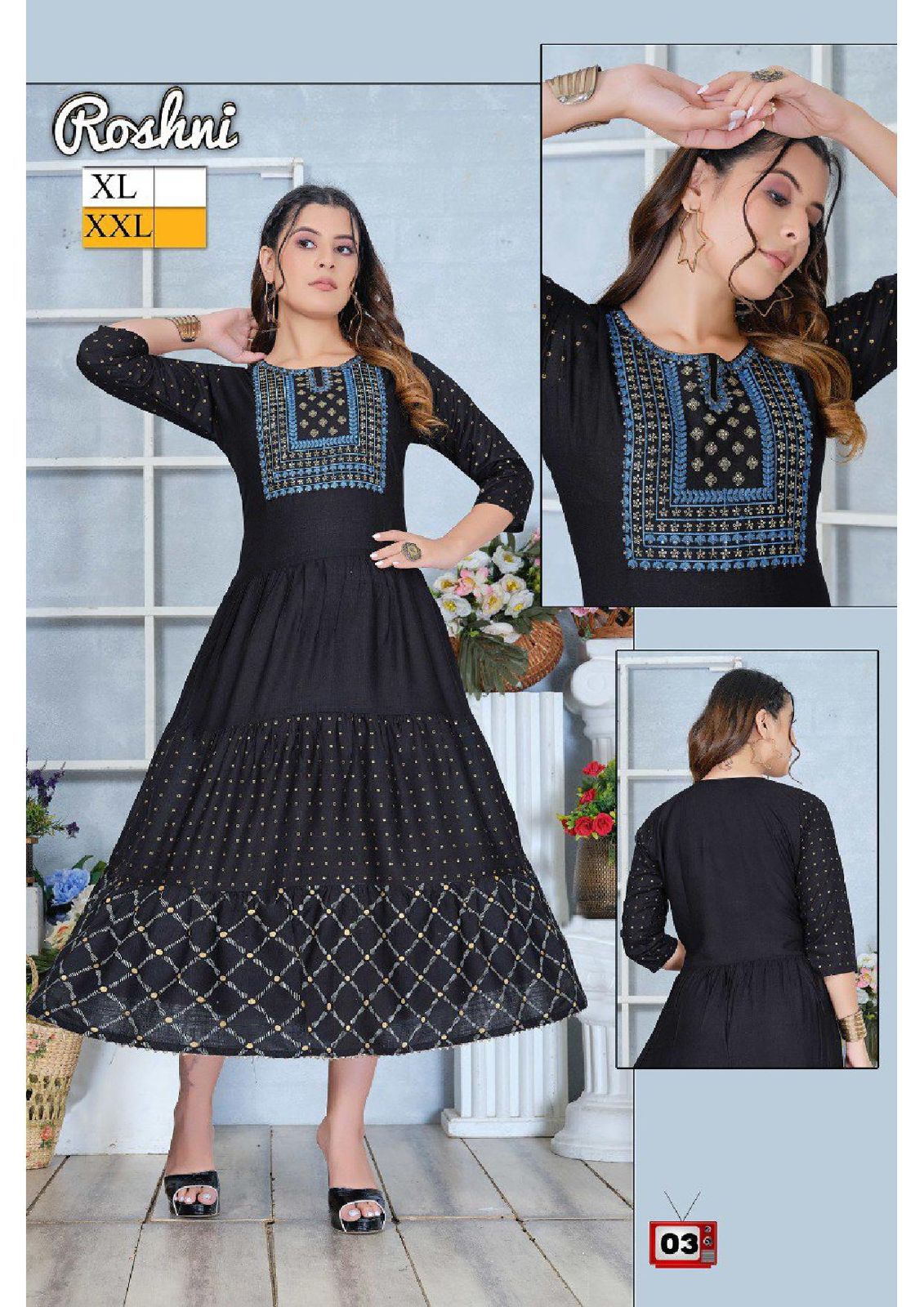 Golden Roshni  Printed Designer Wholesale Anarkali Kurti Catalog
